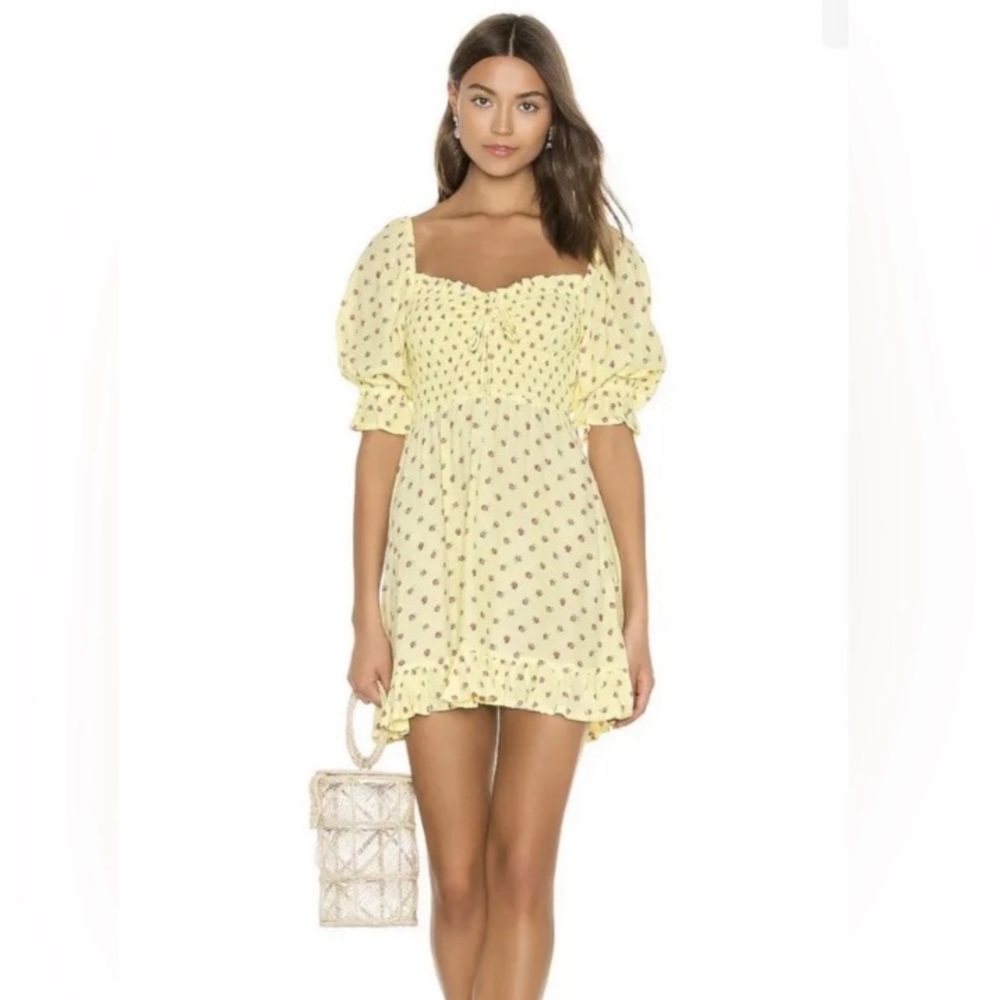 Faithfull the Brand Santa Maria Floral Mini Dress Yellow Size 2